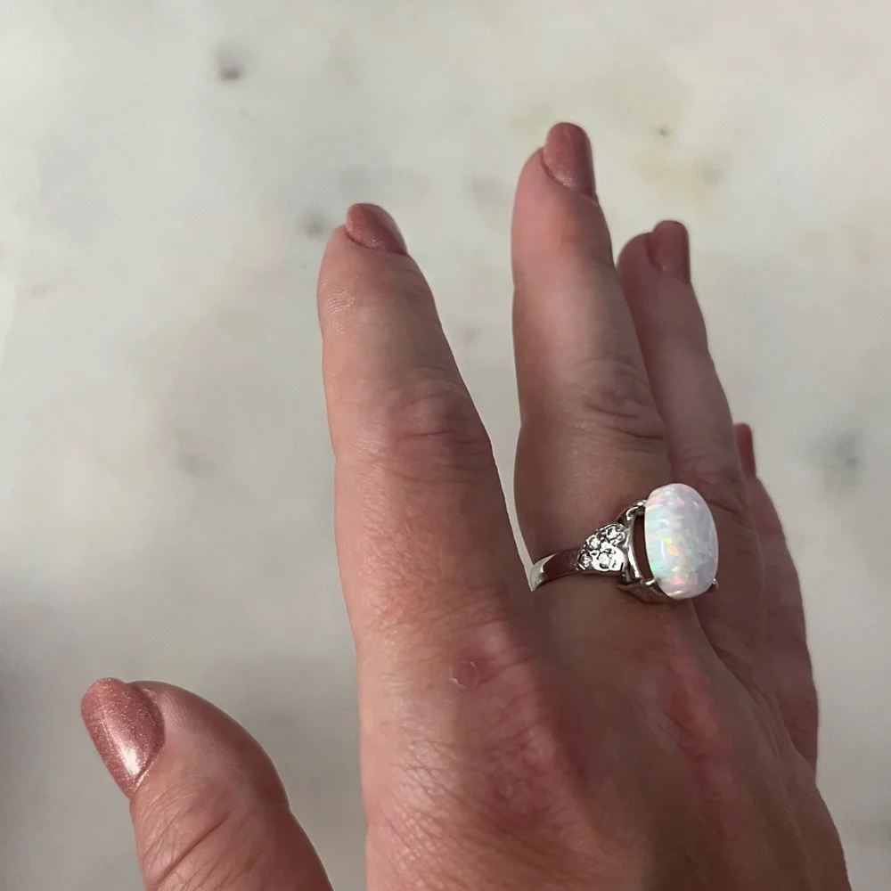 Sterling silver 925 opal and cubic zirconia statement ring